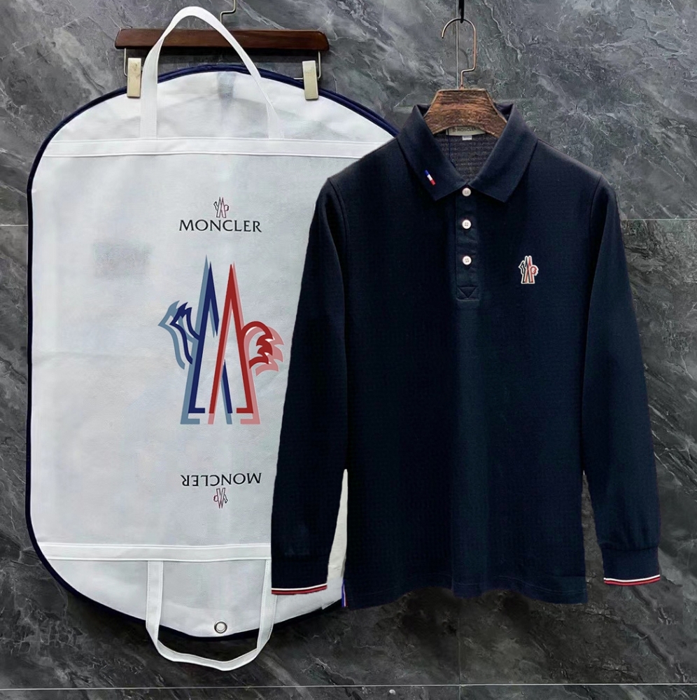 MONCLER three-dimensional logo lapel long-sleeved Polo shirt